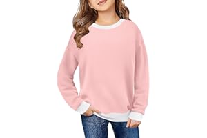 Arshiner Girls Crewneck Sweatshirt Long Sleeve Pullover Tops Drop Shoulder Sweatshirts Color Block Ribbed Trim for 5-14 Years