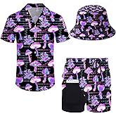 ifamawlea Men's 2 Piece Outfits Tropical Leaves Hawaiian Shirt and Shorts