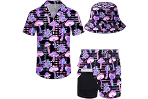ifamawlea Men's 2 Piece Outfits Tropical Leaves Hawaiian Shirt and Shorts