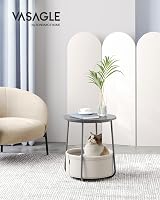 VASAGLE Round End Table with Fabric Basket Cement Grey Cloud White LET223G49 view 2