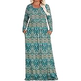 POPYOUNG Plus Size Maxi Dress for Womens Casual Dresses Winter Long Sleeves Long Dress with Pockets