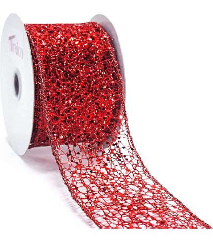 Red Glitter Mesh Wired Ribbon - 1.5 Inch X 10 Yards For Christmas, Weddings & Crafts