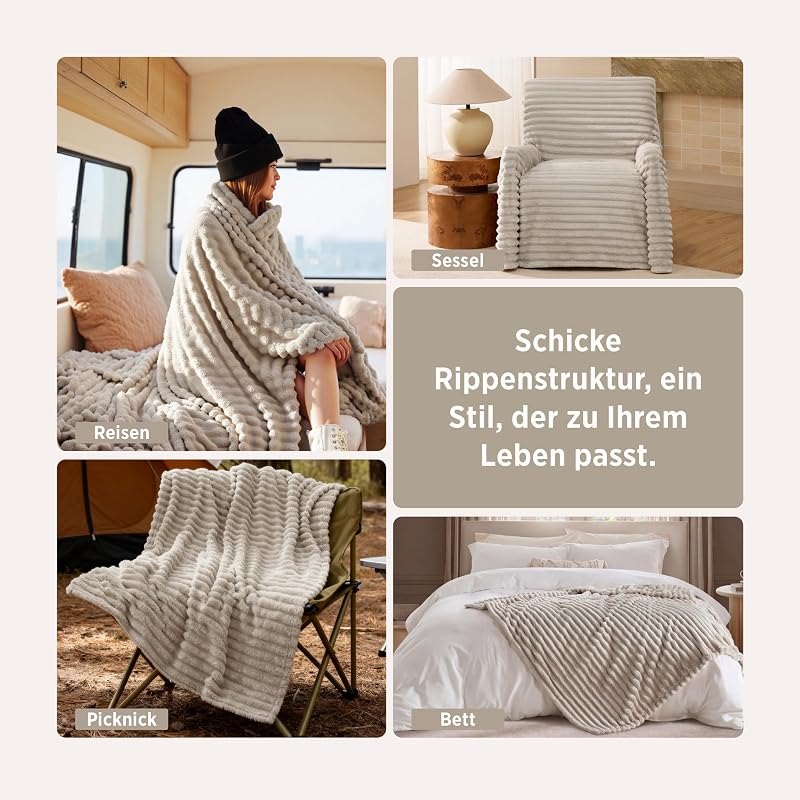 Kuscheldecke 150x200 Zimmer Deko - Tagesdecke, Beige