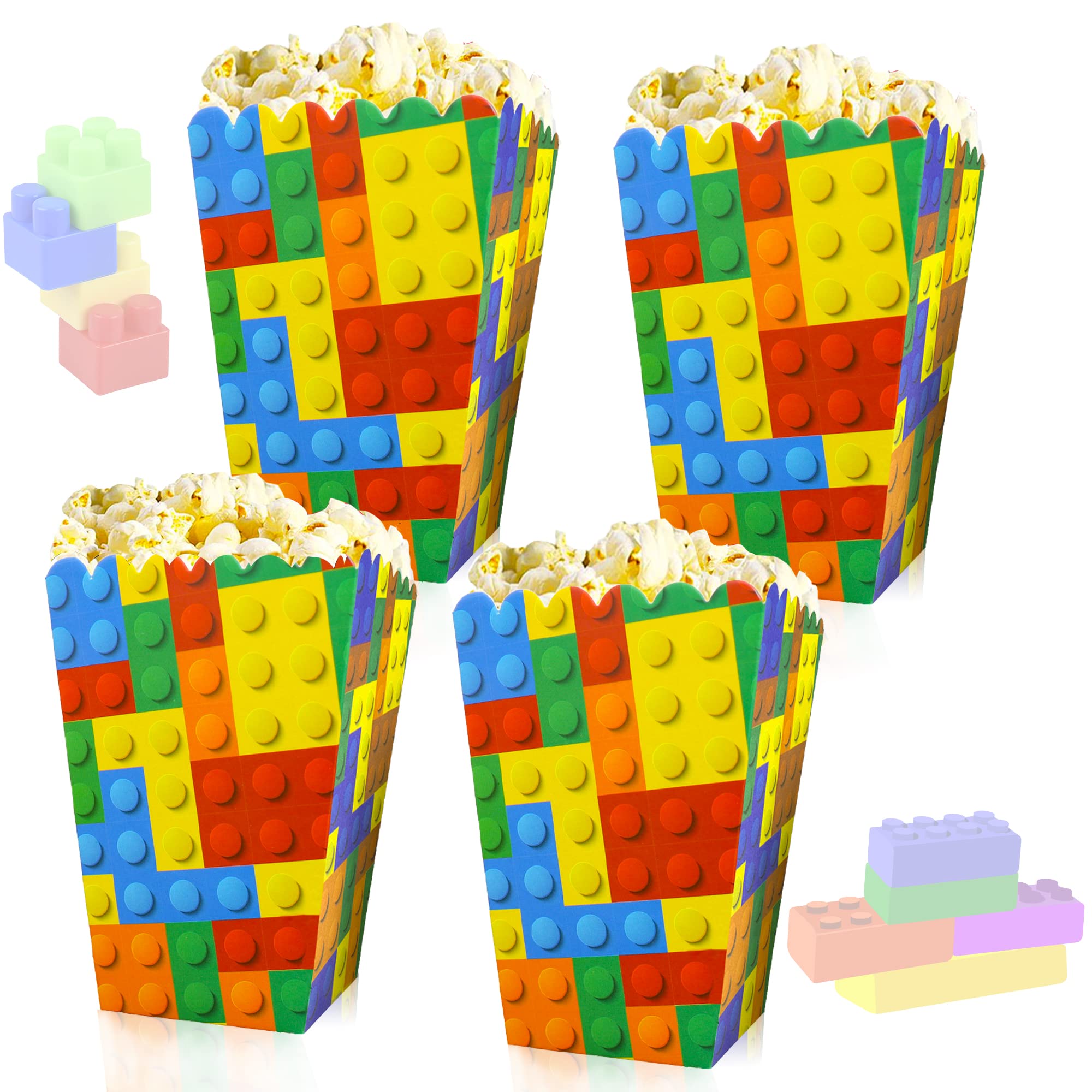 Photo 1 of 12 PCS Building Block Popcorn Boxes Building Block Party Supplies Building Block Party Favor Boxes Building Block Decoration Supplies for Baby Shower Decoration Supplies