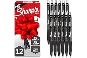 Sharpie S-Gel Pens, Fine Point (0.5mm), Black Ink, 12 count - Ideal for Writing, Journaling, Drawing, Coloring, Note-Taking, College Supplies