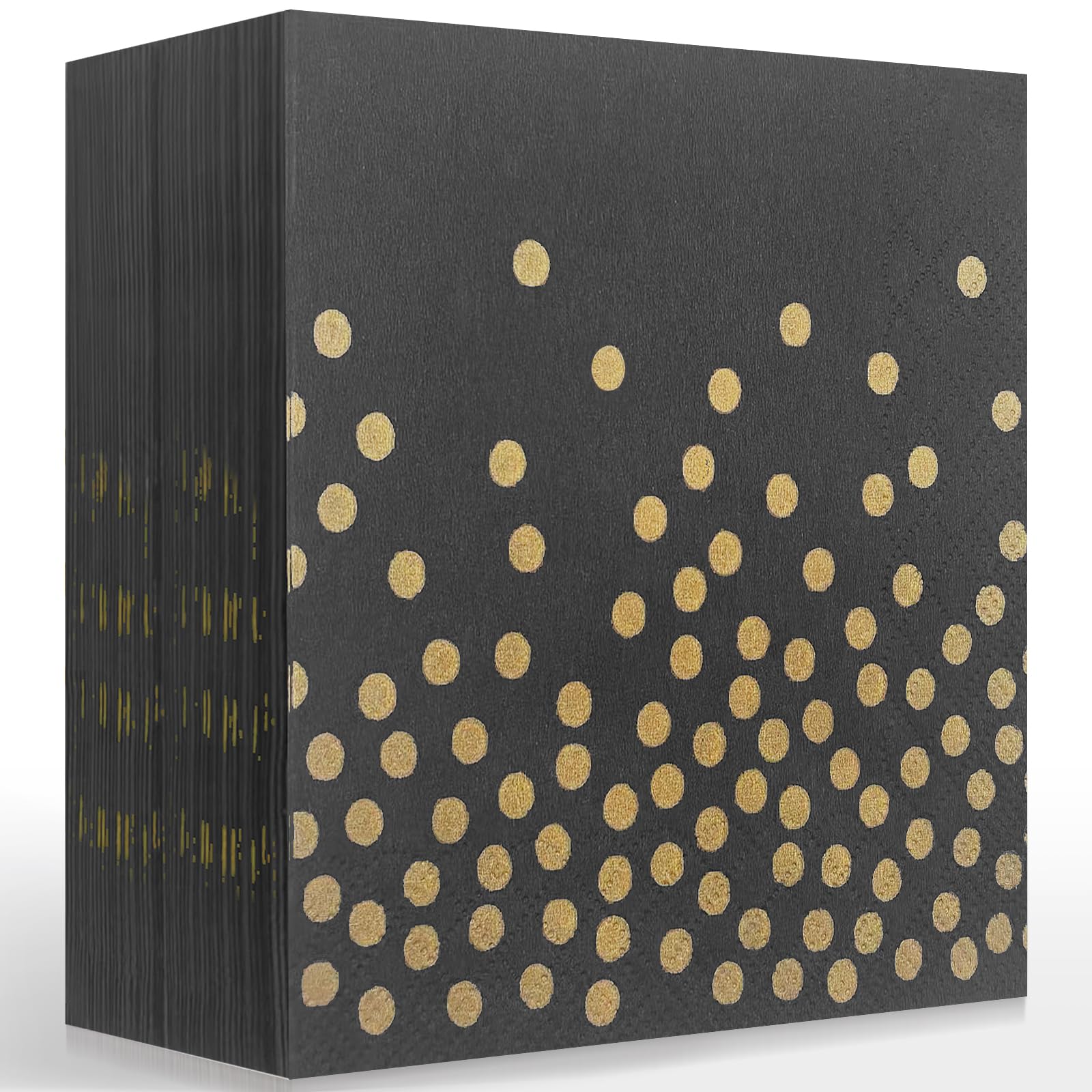 Photo 1 of Black and Gold Cocktail Napkins for Party,Black beverage Napkins Disposable for Bar Wedding Birthday Graduation(Not gold leaf polka dots)