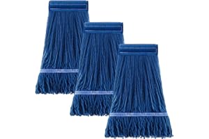 STAR MAKTION 3 Pack,String Cotton mop Heads, Rope mop Heads, Heavy Duty Commercial mop Heads, Wet Industrial Blue Cotton Ring end Replacement mop Heads, Industrial mop Heads, Machine Washable (Blue)