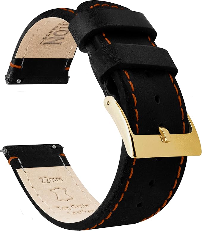 BARTON Watch Bands Quick Release Top Grain Leather Gold Buckle