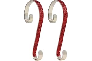 Haute Decor Stocking Scrolls® Stocking Hanger - 2 Pack Glitter (Red) - Hang Christmas Stockings from mantels of All Shapes and Sizes
