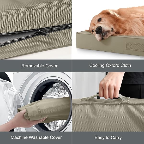 TAIL STORIES LARGE OUTDOOR ALL WEATHER DOG BED, WATERPROOF PET BED FOR LARGE DOGS, ORTHOPEDIC EGG CRATE FOAM WITH WASHABLE REMOVABLE OXFORD COOLING COVER, 36X27 INCH, KHAKI