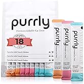 Purrly Cat Treat Snack Wet Lickable Low Calorie Healthy Grain-Free Tuna Variety Packs (18 Count) Squeezable Creamy Pur&eacute;e with Human-Grade Proteins and Functional Nutrients No-Artificial-Additives