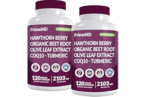 PRIMEMD 26-in-1 Nitric Oxide Supplement - Heart & Circulation Support with CoQ10, Turmeric, Organic Beet Root, Hawthorn Berry & Garlic - 2103mg per Serving (120ct, Pack of 2)