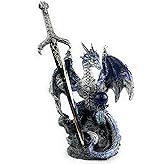Ain’t It Nice Dragon Statue with Medieval Dragon Sword and Crystal Ball Collectible Dragon Figurine Fantasy Medieval Dragon Décor, Blue 4(L) 2(W) 7(H) inches