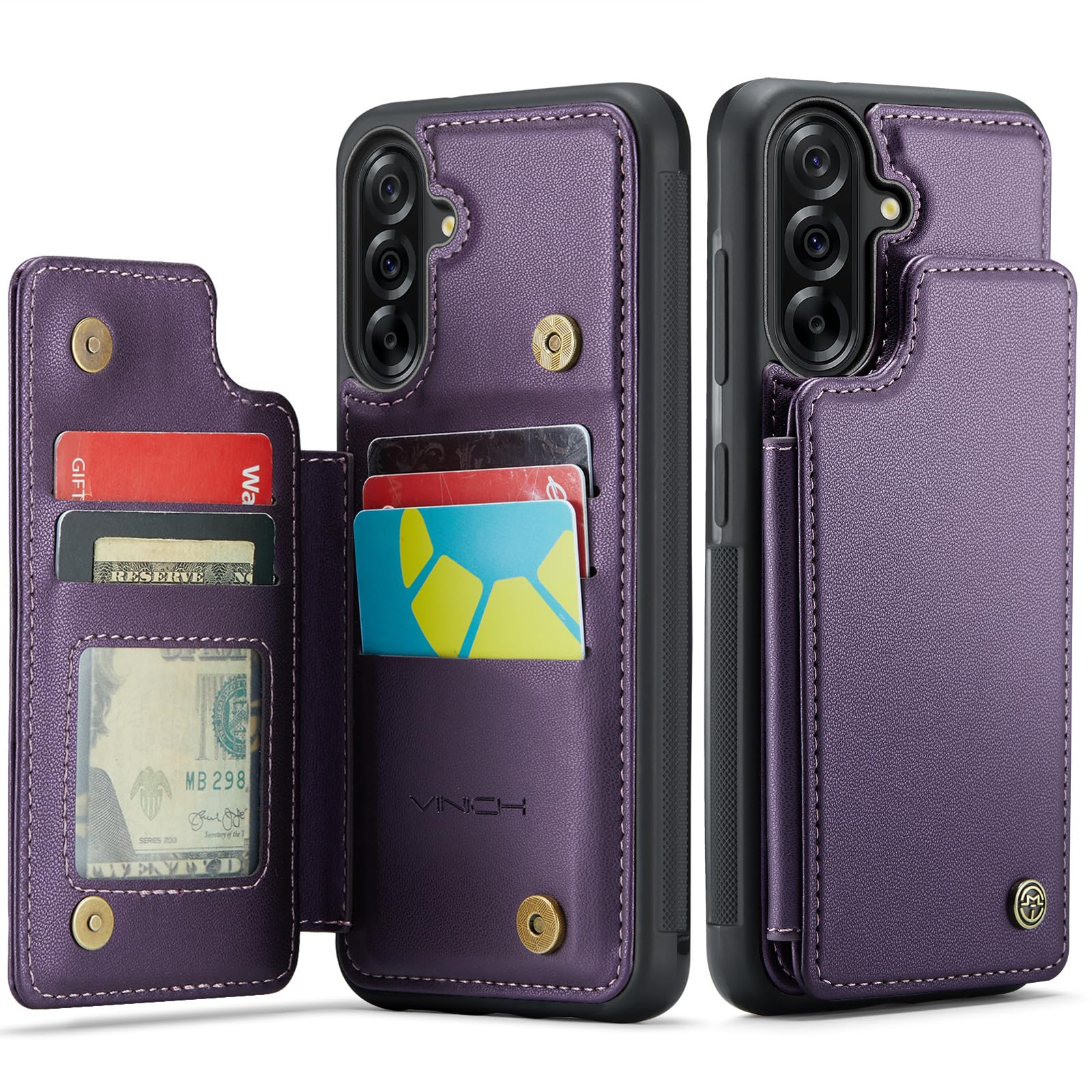 Vinich for Samsung Galaxy A36 Wallet Case with Card Holder, RFID Blocking Credit Slots Kickstand Shockproof Phone Cover Fit for Galaxy A36 6.7" Purple
