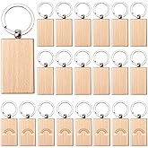 20 Pieces Blank Wooden Key Chain, Rectangle Wood Blanks for Key Chains, Wood Engraving Blanks for DIY Gift Crafts
