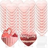 Ziliny Mini Heart Shaped Dessert Cups with Spoons 2.7 oz Valentine Day Plastic Appetizer Cup Clear Disposable Reusable Heart Shaped Bowl for Valentine Wedding Party Cakes Ice Cream(Pink,60 Set)