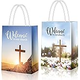 YHNTGB 16Pcs Church Welcome Bags with Handles Religious Gift Handbag for Guest Baptism Bulk Hotel Birthday Theme Party Supplies 5.9 X 3.15 X 8.27inch 2 Types Kraft Paper