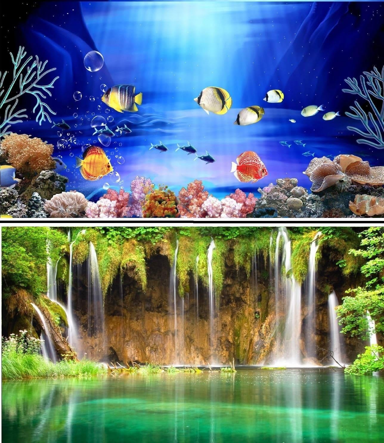 Hidom Aquarium Background Poster Double Sided - Height 19" / 50cm - Length 3 FT / 81cm - Two Scenic Pictures displaying Aquatic Backdrops - DS 500-9081/9083
