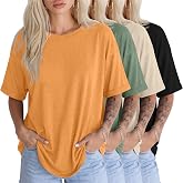Velvelhall 4 Pack Womens Oversized T-Shirts | Workout Loose Fit Summer Tops, Plus Size Crew Neck Tees, Casual Baggy Roll Up Short Sleeve, Lightweight Trendy Gym Daily Wear
