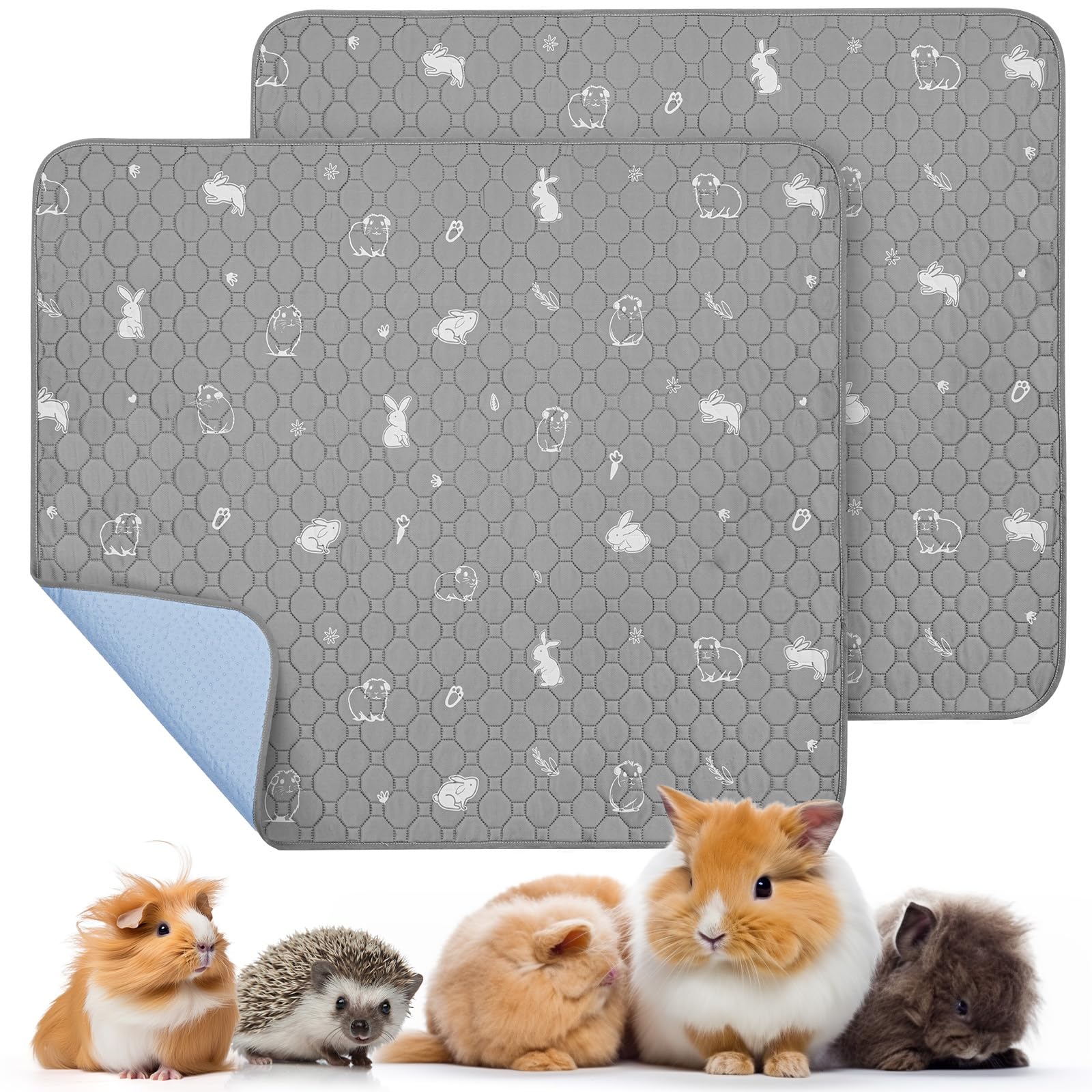 PICK FOR LIFE 2 Packs Guinea Pig Cage Liners - Washable Reusable Pee Pad, Waterproof Fast Absorbent Mat, Non-Slip Bedding for Small Animals - Chinchilla, Rabbit, Hamster, Puppy - 90x100 cm