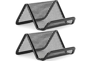 MaxGear Mesh Business Card Holder for Desk, Black Metal Stand with 50 Cards, 2 Pack Sturdy Display for Office