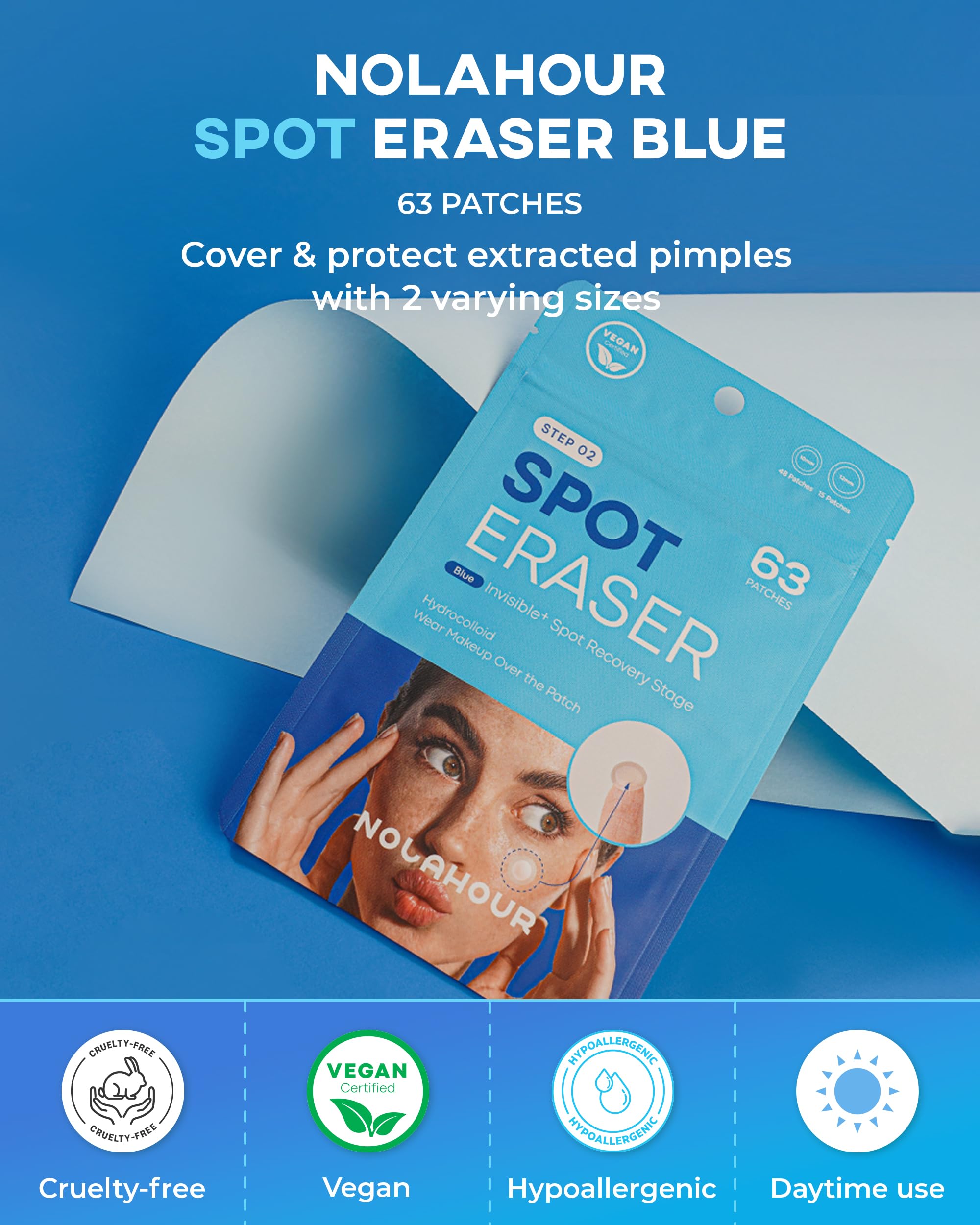 NOLAHOUR Hydrocolloid Patch STEP2 | Invisible Ultra-Thin Bandages | Vegan Patch for Pimple-Prone Skin | Korean Skin Care Face Pimple Patches (Pack of 1, 63 Patches)