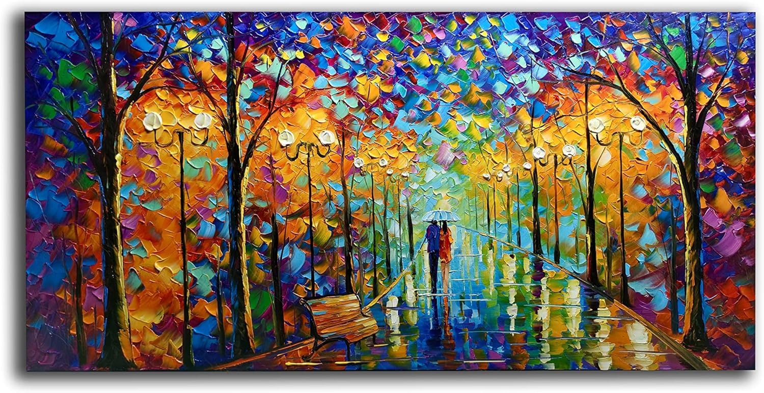 Paintings - Tyed Art- Contemporary Art Landscape Oil Painting On Canvas Abstract Textured Tree Painting hand-painted acrylic frame wall art modern canvas painting living room bedroom office decoration 24x48inch