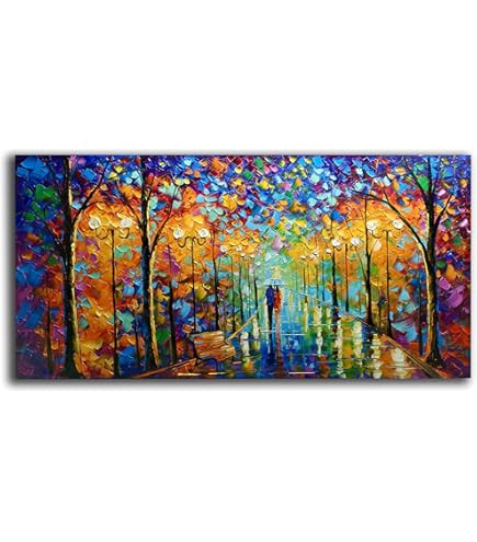 油彩画 秋　　 oil canvas 120cm x 70cm Amazon.com: Oil Painting Landscape Colorful Autumn Forest