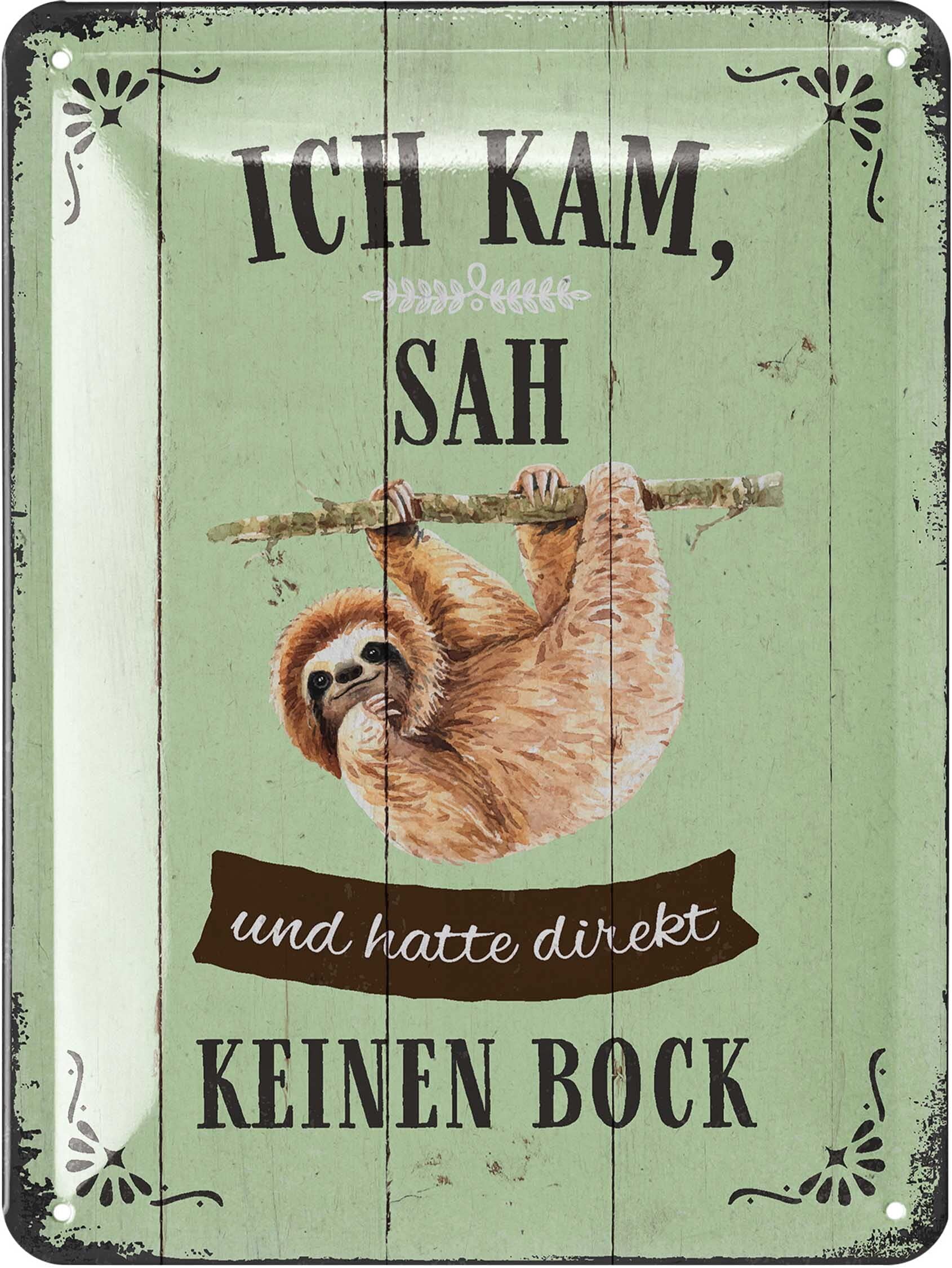 LANOLU Retro Tin Sign Sloth Ich Kam Sah- Keine Bock, Funny Sayings Sign Friendship, Shabby Chic Decoration, Gifts for Best Friends, Retro Farmhouse Decoration, Vintage Metal Signs 15 x 20 cm