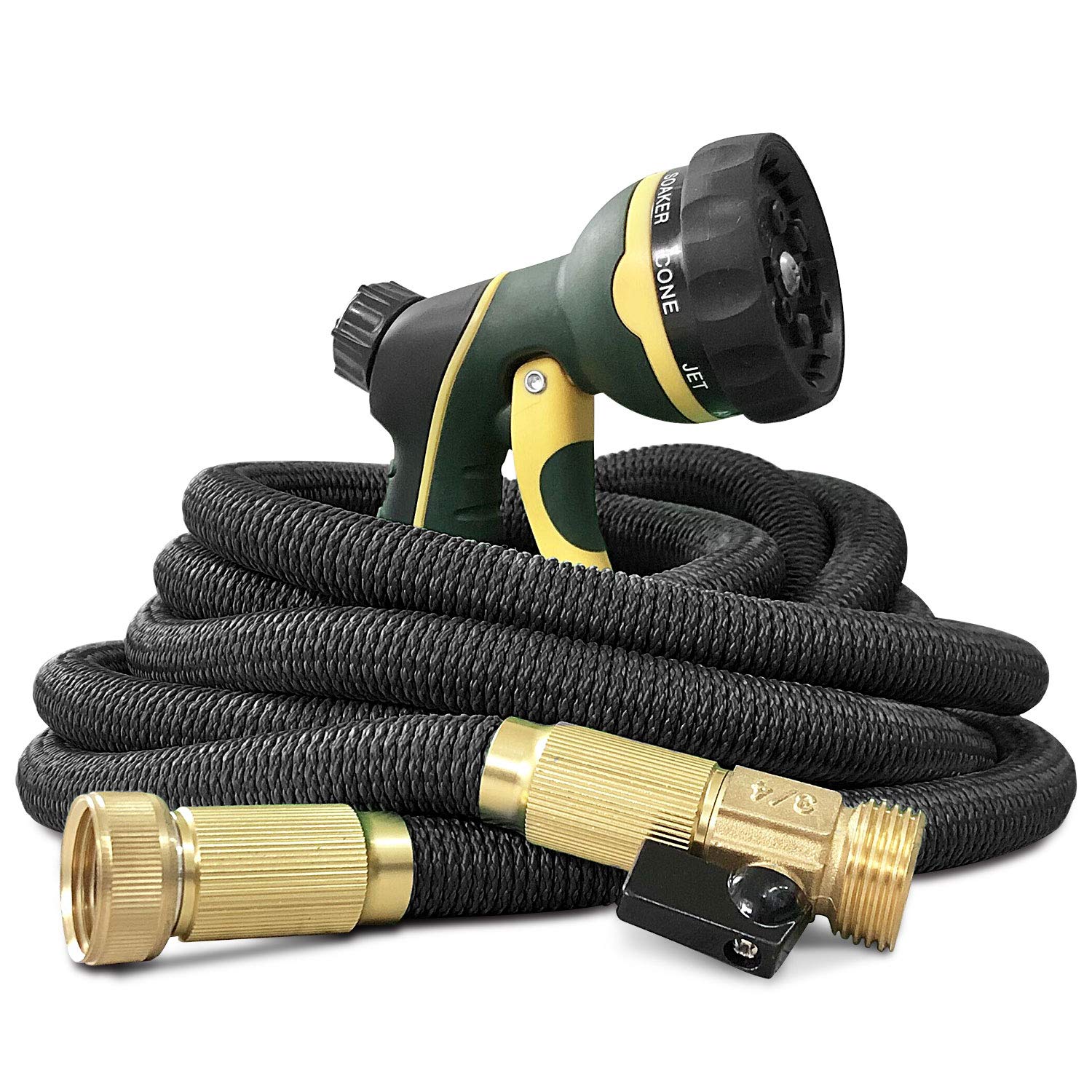 NGreen Flexible and Expandable Garden Hose - Strength Durable Fabric and 13-Layer Latex Inner Tube, Leakproof Solid Brass Fittings with Nozzle, Lightweight Easy Storage Kink Free Water Hose (50 FT)