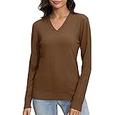 EXCHIC Women's Long Sleeve V-Neck Casual Sweaters Fall Classic Soft Knit Top 2026 Fit Basic Pullover Tops