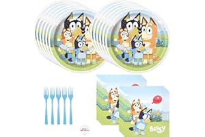 Unique Bluey Birthday Party Supplies Set for 16 Guests - Bluey Plates and Napkins, Forks, Sticker - Birthday Decorations, Party Decorations