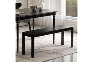 Wayshome 47.2'' 100% Solid Wood Dining Bench, Oak Wood Long Bench for Dining Table, End of Bed, Entryway, Hallway, Sofa Back, Suqare Bench for Dining Room Kitchen Bedroom Living Room, Black