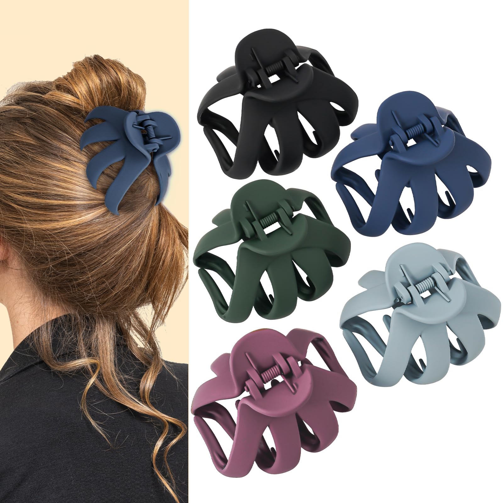 Lolalet Octopus Hair Claw Clips, 5 Pack Non-slip Jaw Clips Medium Hair Clamps for Thick Curly Long Hair, Wide Grip Hair Accessories for Women Girls -Style E — image 1