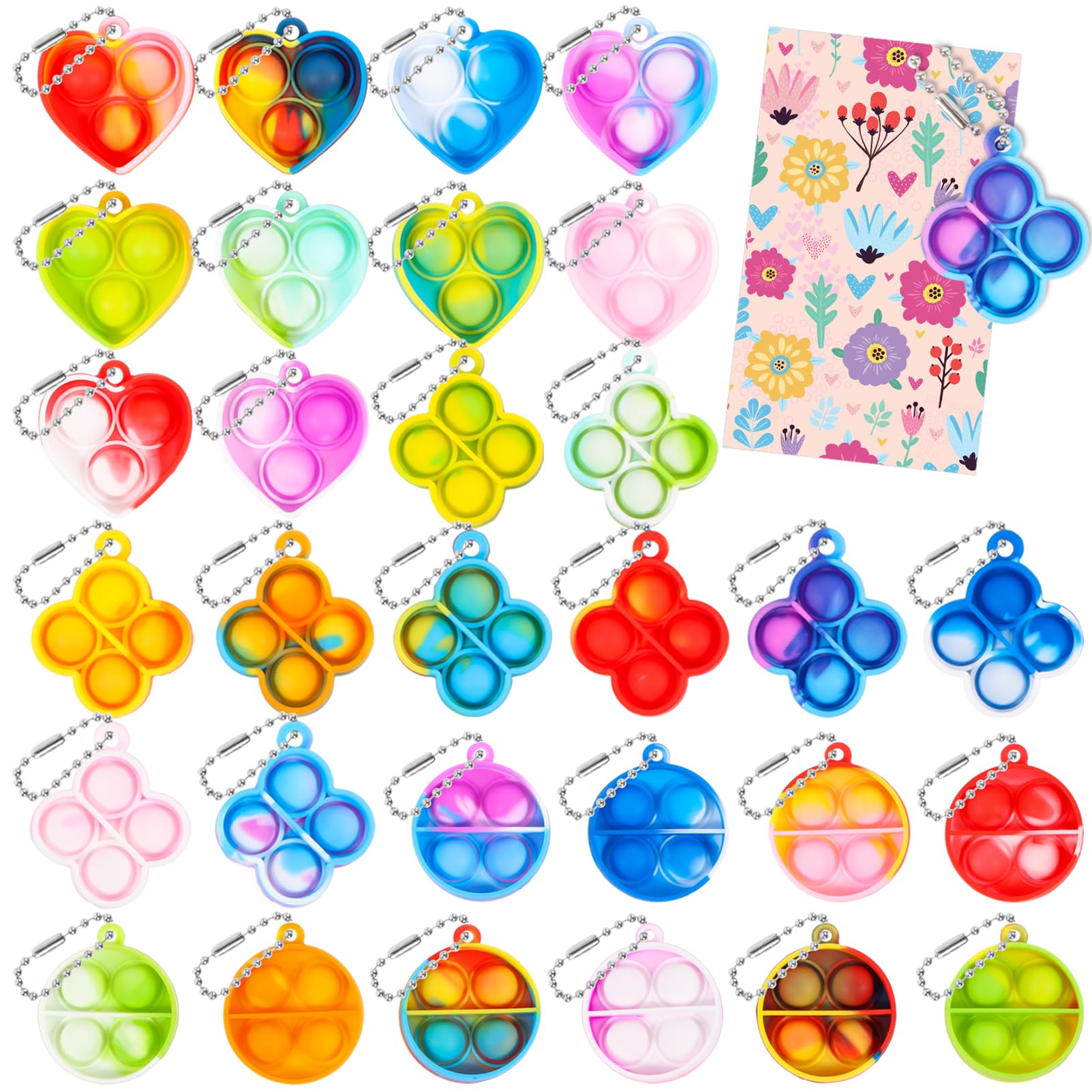 Nado Joy Party Bag Fillers for Kids - 60 PCS Pop Fidget Toys for Kids, Prizes Party Bag Toys, Class Gifts Birthday Return Gifts, Party Favours Poppers Girls Boys (30 keyrings + 30 cards)