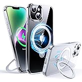 FNDMIL 360°Rotatable Magnetic Ring for iPhone 13 Case/iPhone 14 Case with MagSafe[Non-slip Texture Edge][Built-in Kickstand][Military Shockproof][Anti-Yellowing]Transparent Soft Silicone Bumper ,Clear