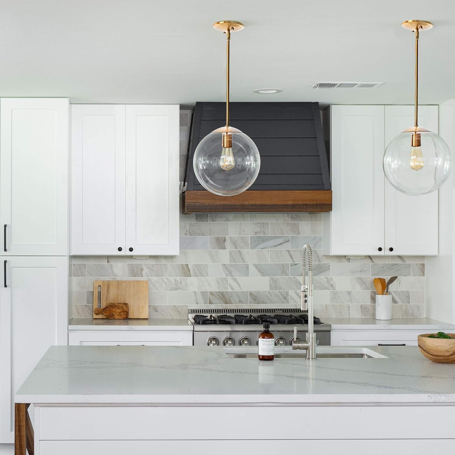 MOTINI Large Globe Pendant Light Fixture 10 Inch, Gold Brushed Brass with Clear Glass Shade, Single Ceiling Hanging Pendant Lighting for Kitchen Island Dining Room - - 