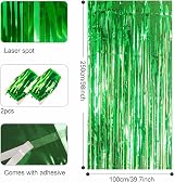 YAAVAAW 2pcs Glitter Green Tinsel Curtain Backdrop 3.2x8.3ft Door Fringe view 2