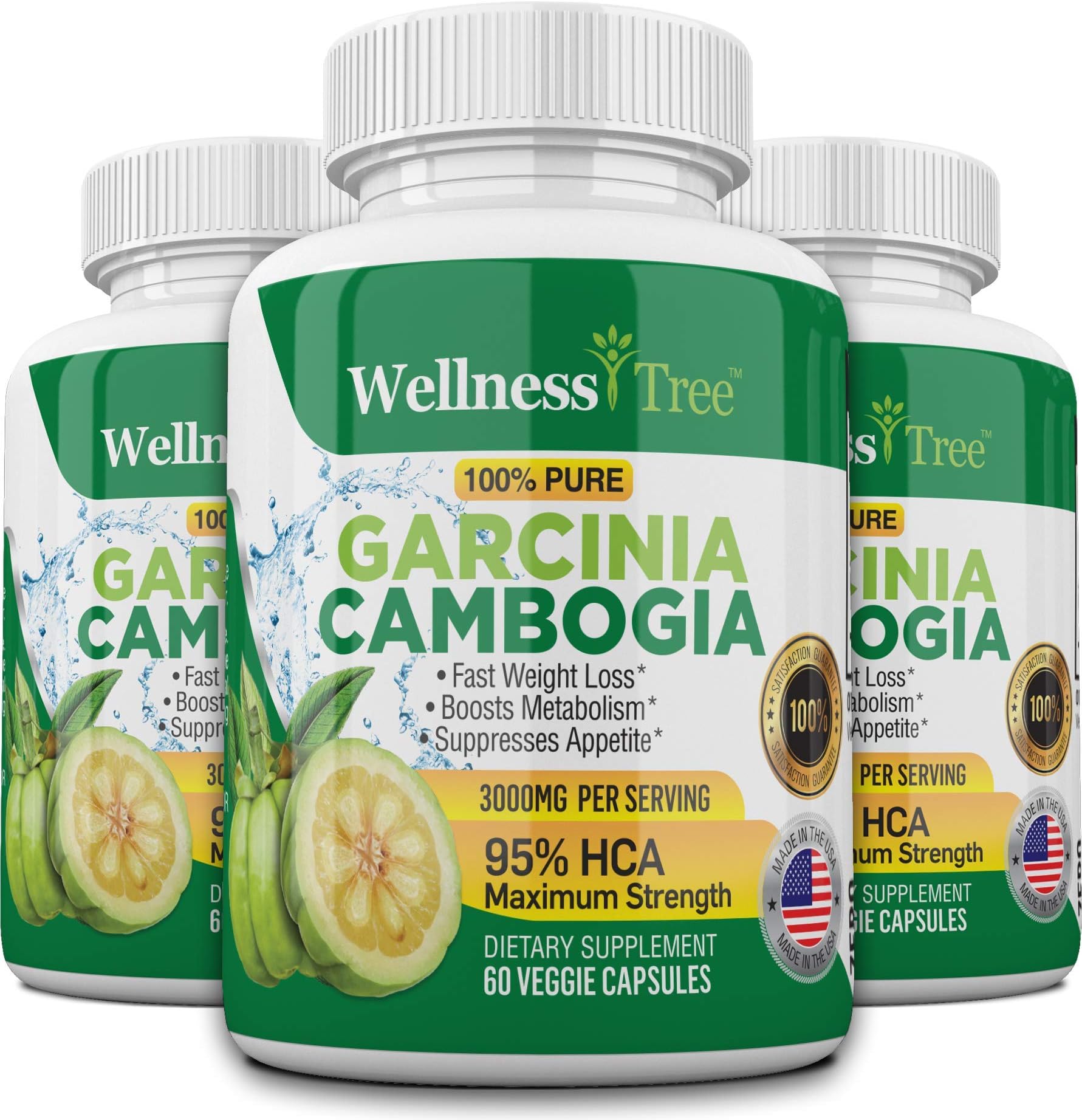 (3 Pack) Pure Garcinia Cambogia Extract - 95% HCA 3000mg Capsules - Best Weight Loss Supplement - Burn Fat & Boost Metabolism, Highest Potency Diet Pills for Men & Women