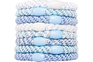 Blue and White Hair Ties for Thick Hair, Grab & Go Ponytail Holders, 8 Pack, Caribbean, Thick No-Crease Bands with Strong Hold, Damage-Free Design, Breezy Ocean Tones | L. Erickson