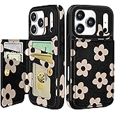 Shorogyt Compatible with iPhone 17 Pro Wallet Case with Card Holder - Cute Black Flower Design Kickstand for Magnetic Clasp Back Flip Folio Leather Phone Covers for Women Men Girls