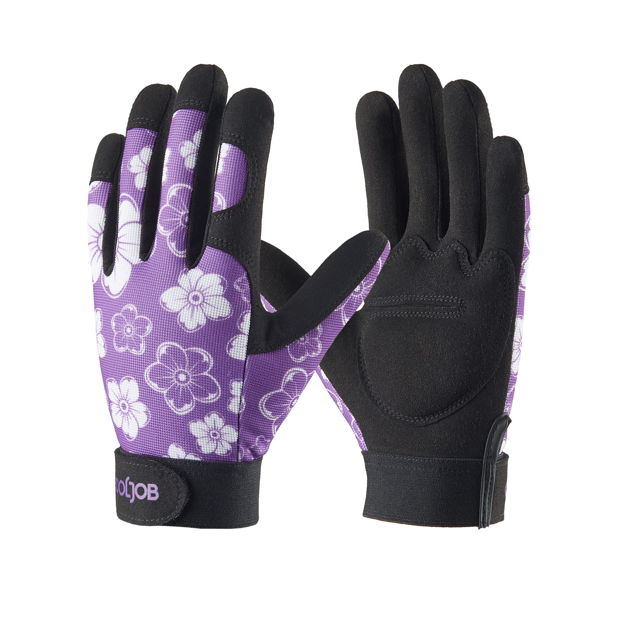 COOLJOB Gardening Gloves for Women, Thorn Resistant Garden, Ladies Gardening Gloves with Adjustable Wrist Straps, Synthetic Leather Gauntlets for Pruning, Purple (1 Pair, M)