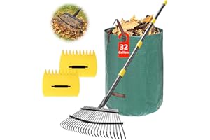 POPOHOSER Rake for Leaves - 25 Tines Heavy Duty Metal Rake Set with Leaf Scoops & Collector Bag, Adjustable Rakes for Lawns, 3-in-1 Leaf Collection Tool for Efficient Yard Pine Needle Grass Cleanup 5FT