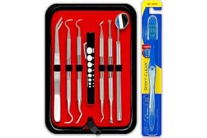 DEXA DENTAL Professional Dental Hygiene Kit - Stainless Steel Tartar Remover, Tooth Scraper, Pick Scaler, Penlight, Toothbrush, and Case