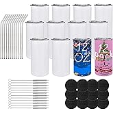 JYLJINGYULI 12 Pack 12 oz Sublimation Tumblers Blanks, 12oz Sublimation Tumbler Cups Blank Bulk, Straight Skinny Insulated Cup Stainless Steel Water Bottle with Lid and Straw for Craft DIY…