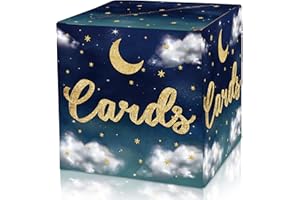 HEZNZXQ Moon and Stars Card Box - Blue Star Collapsible Money Box or Gift Box for Baby & Bride Shower, Sleepover Birthday Party, Wedding Reception, Graduation - 8"x8"x8" Pajama Theme Party Favors Decorations