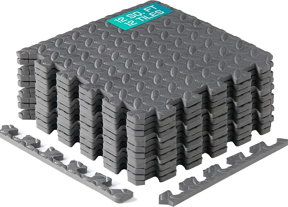 Yes4All EVA Interlocking Mats Puzzle Floor Tiles 11 mm Gray 1.02 m2 Border