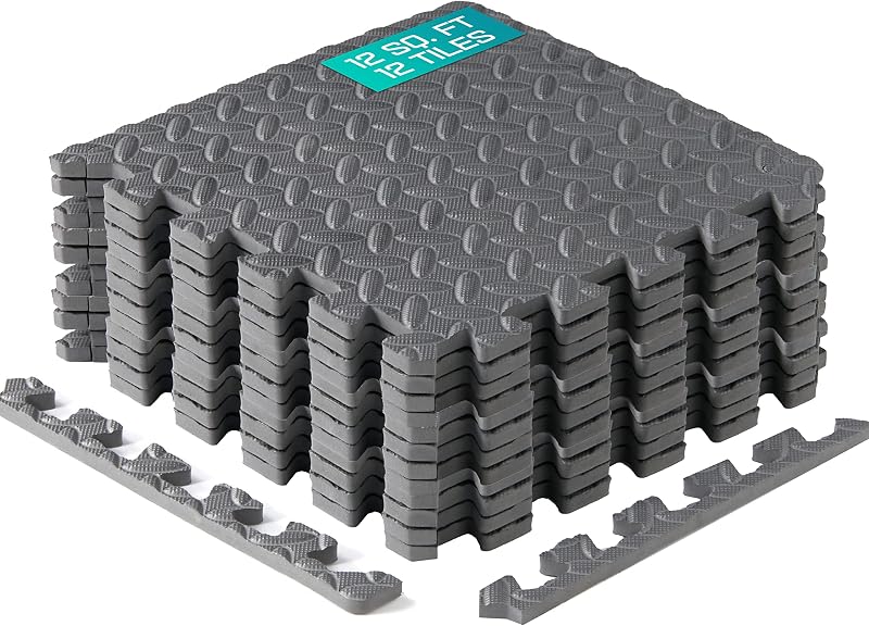 Yes4All EVA Interlocking Mats Puzzle Floor Tiles 11 mm Gray 1.02 m2 Border