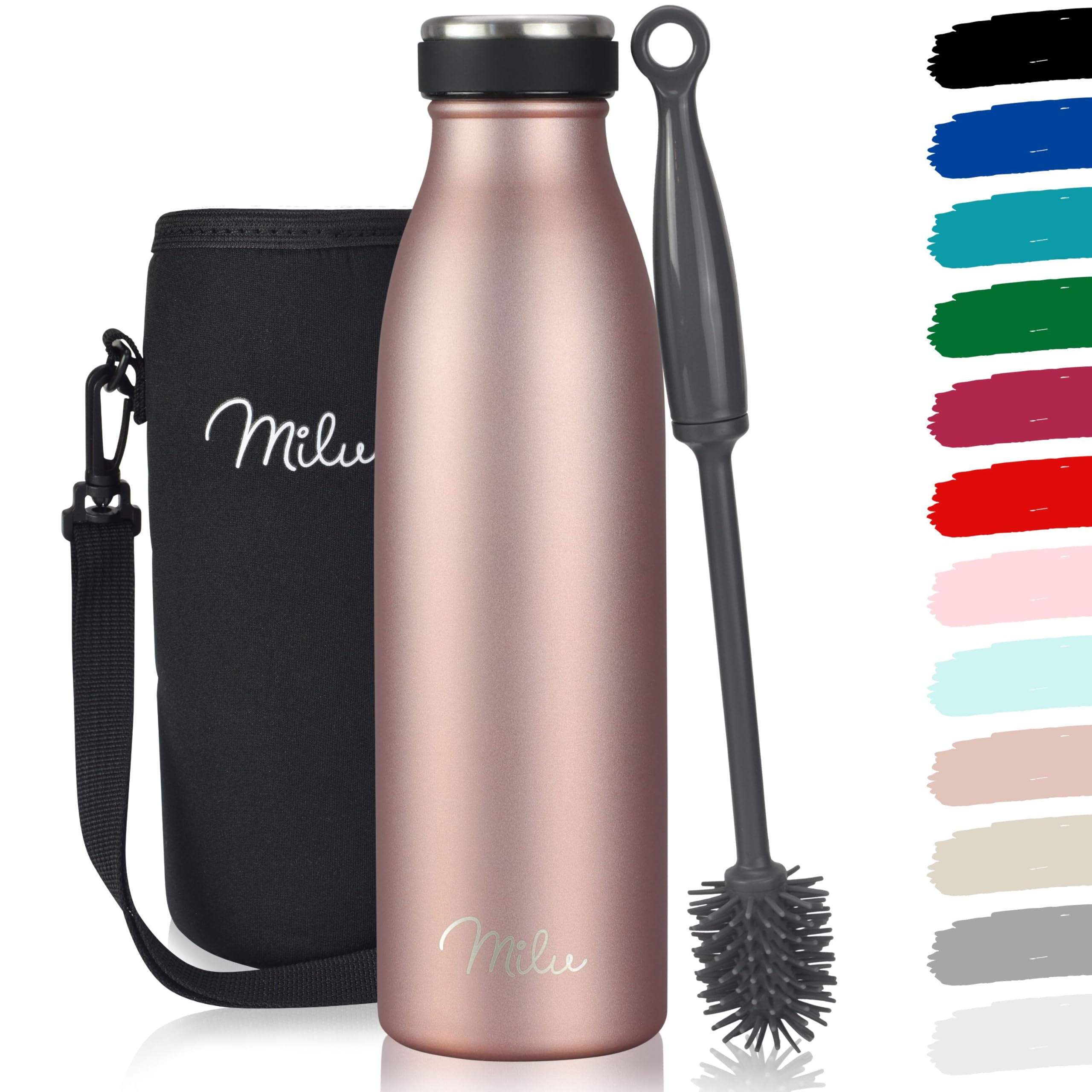 Milu Stainless Steel Drinking Bottle 500 ml - Insulated Thermo Flask for Water - Leak Proof, Insulated and Double Walled, Carbonated (Rose Gold, 500ml) — image 1