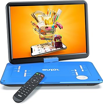 Amazon Com Sunpin 17 9 Portable Dvd Player With 15 6 Inch Large Hd Swivel Screen Long Lasting Rechargeable Battery Support Usb Sd Card Av In Out And Multiple Disc Formats Louder Stereo Speaker Blue Electronics